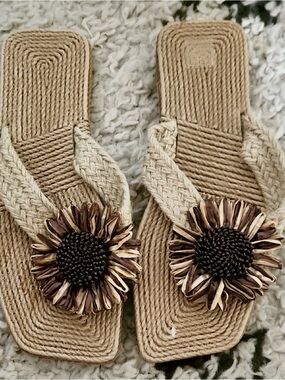 Sunflower Braided Rope Slide Sandals - Beige🌻🌻NEW